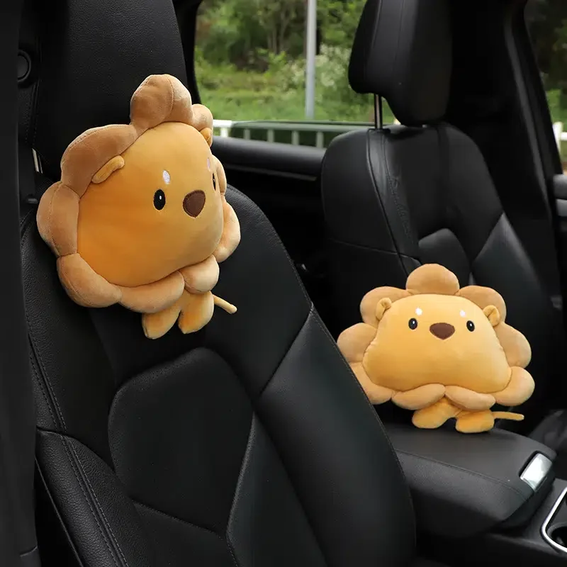 

1pc Car Headrest Neck Pillow, Lion Plush Doll Car Interior Protector Accessories