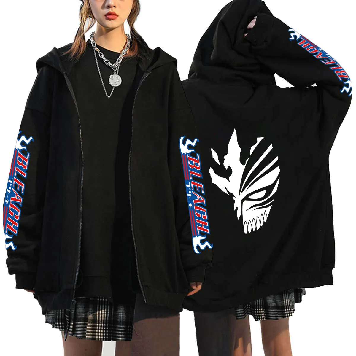 Anime Bleach Kurosaki Ichigo Zipper Hoodie Coats Streetwears Boy/Girls Sweatshirts Women Full zip Oversized Hoodie Jackets