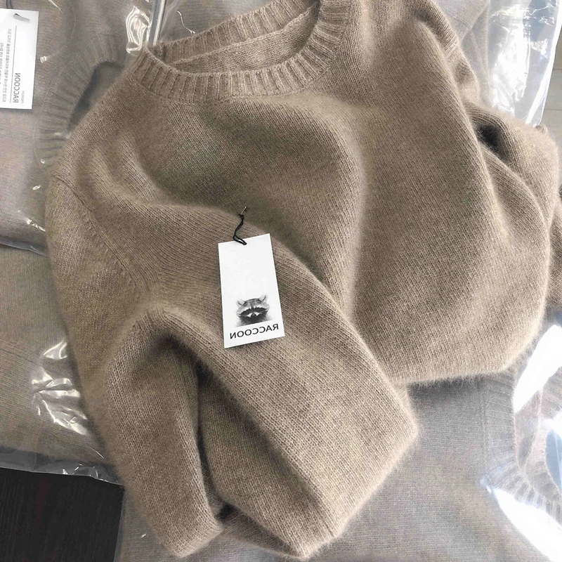 Apricot Milk Fufu Sweater with Coat Inner wear Women Autumn and Winter New Raccoon Velvet Knit Bottoming Shirt Shoulder Top