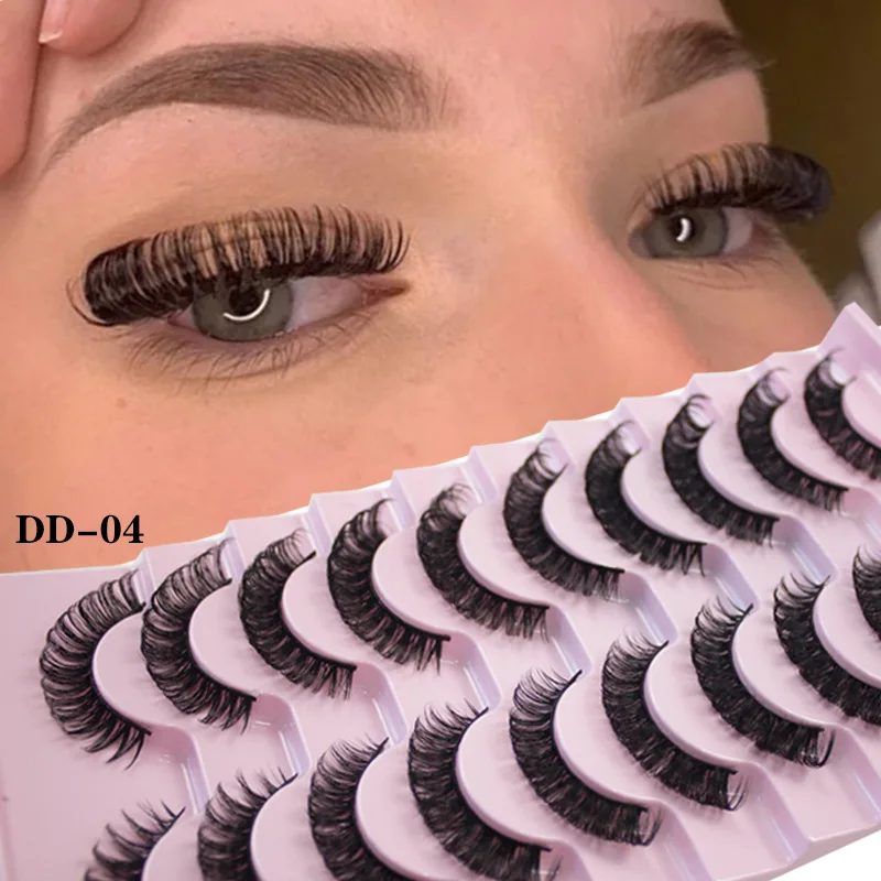 

10 Pcs Natural And Thick Large Curvature False Eyelashes D-Curl Russian Eyelashes False Eyelashes Barbie Curly Stage Thick Lash