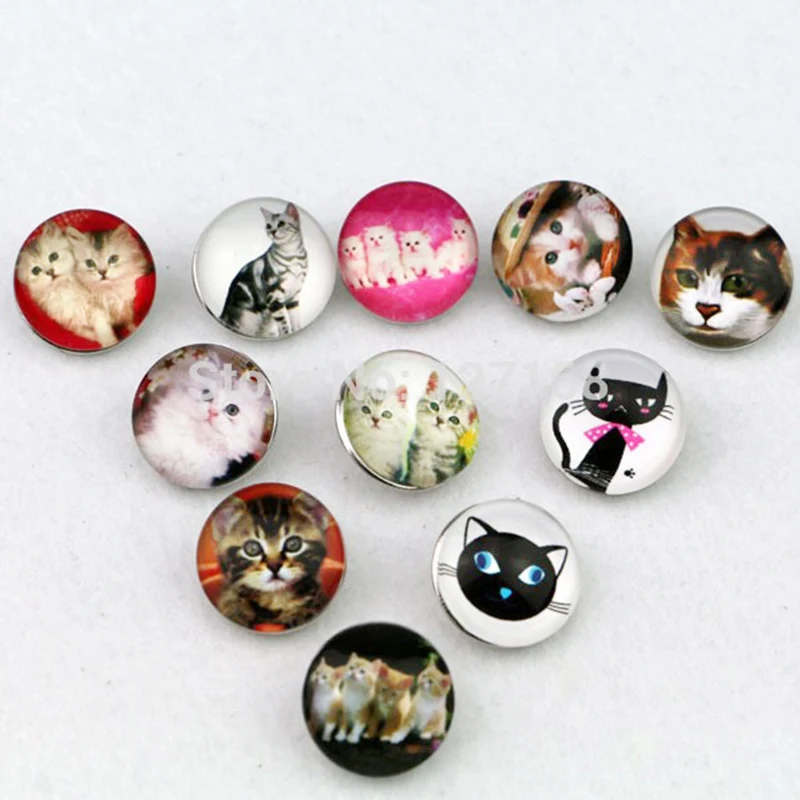 10 шт./лот Сменные стеклянные пуговицы в ассортименте с котами 18 мм ювелирные