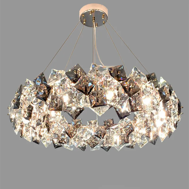 

Женская квадратная Хрустальная круглая дизайнерская люстра в стиле постмодерн, подвесные светильники, освещение для фойе