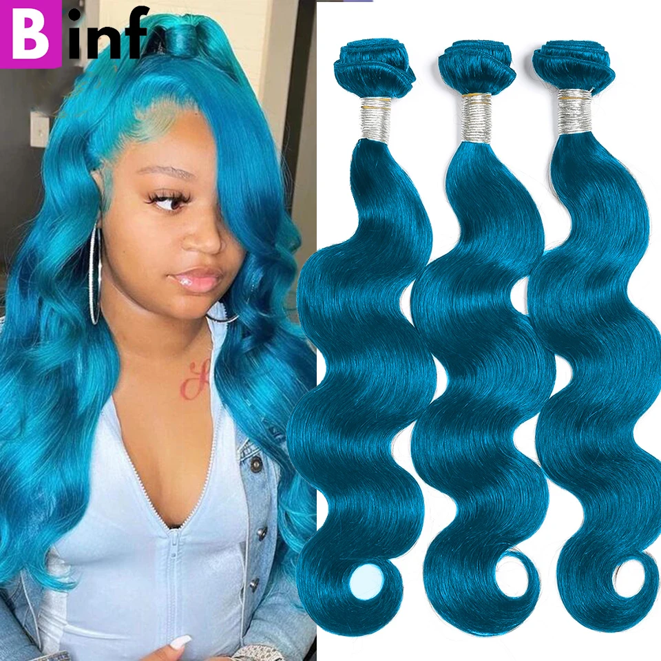 

Светильник-голубые пряди человеческих волос, бразильские волосы Remy, волнистые человеческие волосы, 1/3/4 пучка волос для наращивания