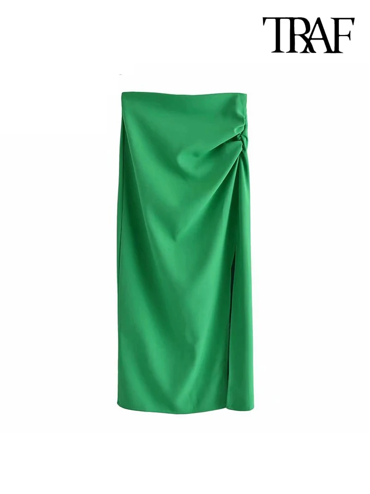 Юбка-миди Женская плиссированная с разрезом высокой талией и молнией сзади -