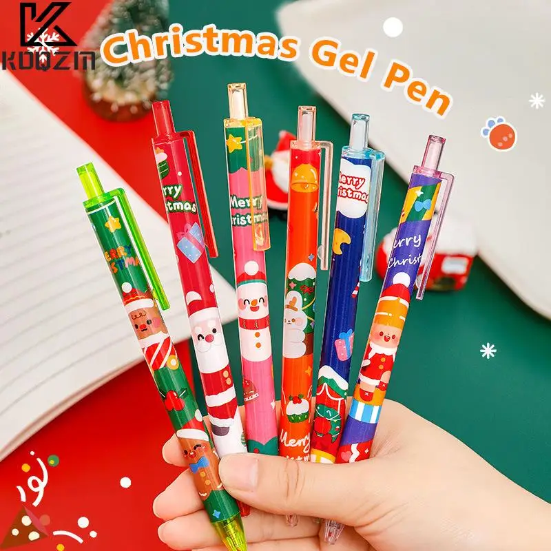 

Рождественские гелевые ручки с Санта-Клаусом, 0,5 мм, черные чернила, выдвижная ручка для письма, школьные канцелярские принадлежности для детей, подарки