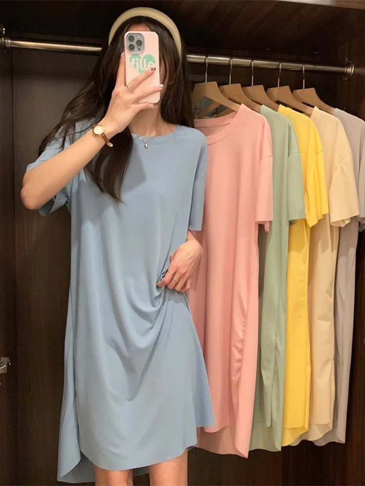 

Nightdress Women 2022 New Lazy Wind Loose Casual Home Wear Short Sleeve T-shirt Skirt Frock Clothes Elegantes Garmnet Za Fashion
