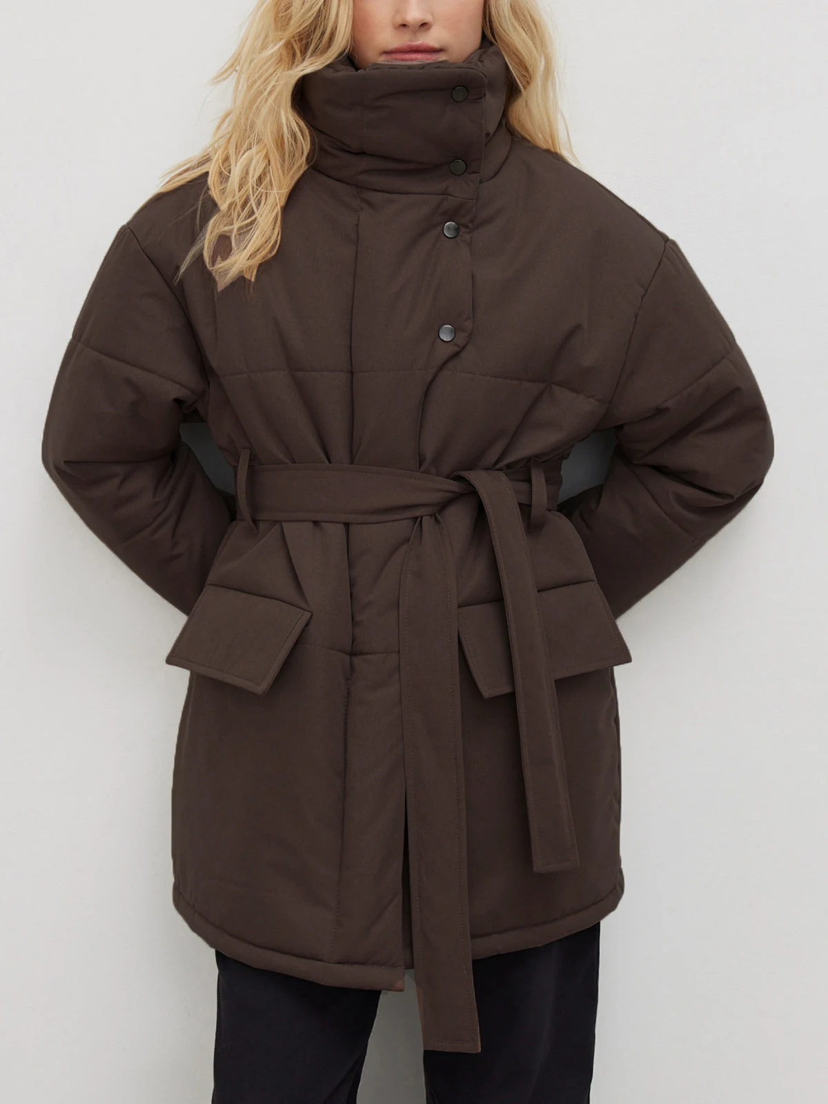 Winter Coat For Women 2022 Long Thick Warm Stand Collar Parkas Coat Lace Up Padded Jackets Female Casual Solid Loose Outwear