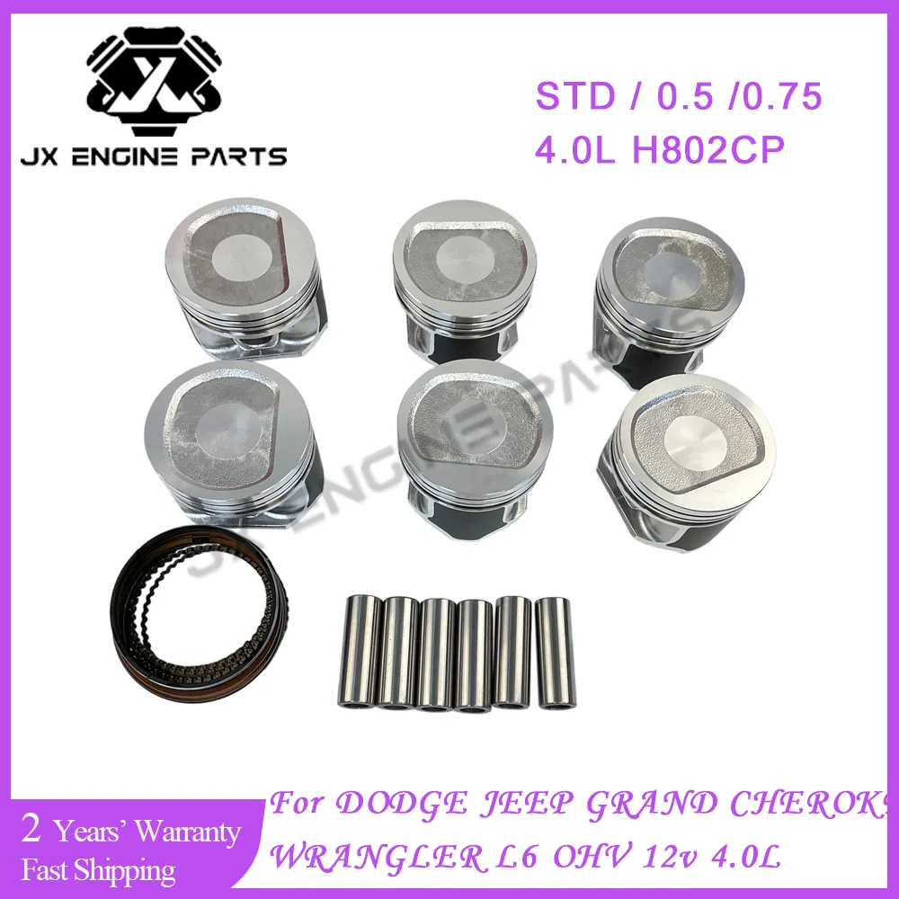 

Комплект поршней и поршневых колец двигателя ERH для DODGE DAKOTA JEEP 4.0 GRAND CHEROKEE WRANGLER 4.0L L6 GAS 96-06 H802CP STD 0,5 0,75