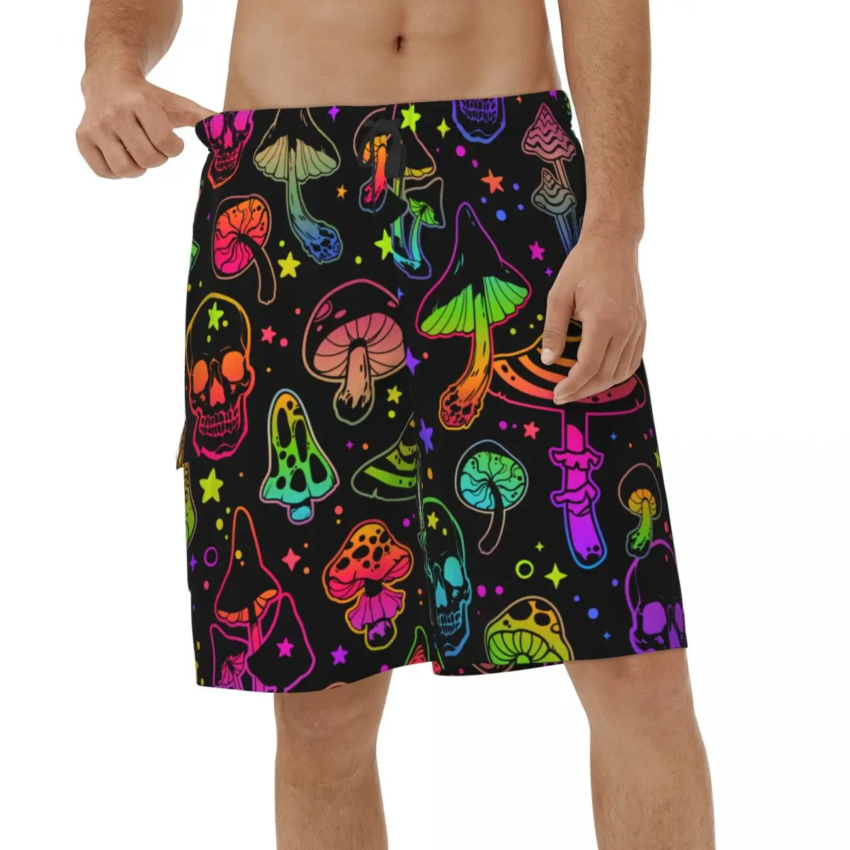 

Fashion Psychedelic Mushrooms Men Beach Shorts Running Board Shorts Surf Skulls Swimsuits Male Quick Dry Short Pants