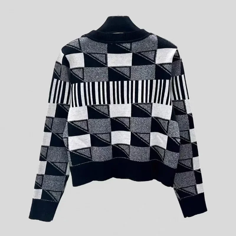 Модный твидовый стиль черный белый цвет блокирующий нерегулярный клетчатый топ