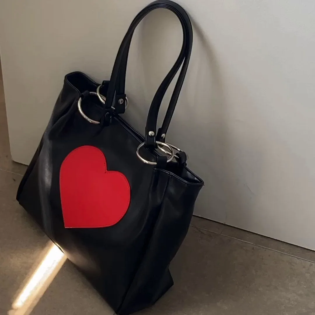 Harajuku Kawaii Shoulder Bag Women Cute Heart Lolita Tote Bag Ladies Y2K Handbags 2023 Big Shopper with Zipper Shopping Bag