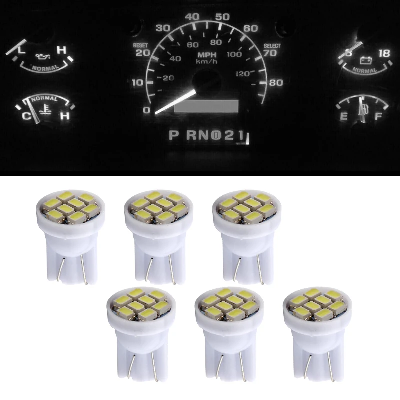 6Pcs White LED Dash Gauge Cluster Reading Lamp License Plate Light Bulb Fit for Ford Bronco F150 F250 F350 Truck 1992-1996 12V