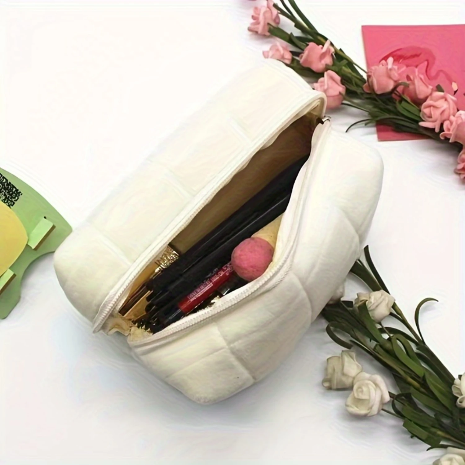 Модная стеганая косметичка в клетку портативный однотонный органайзер для