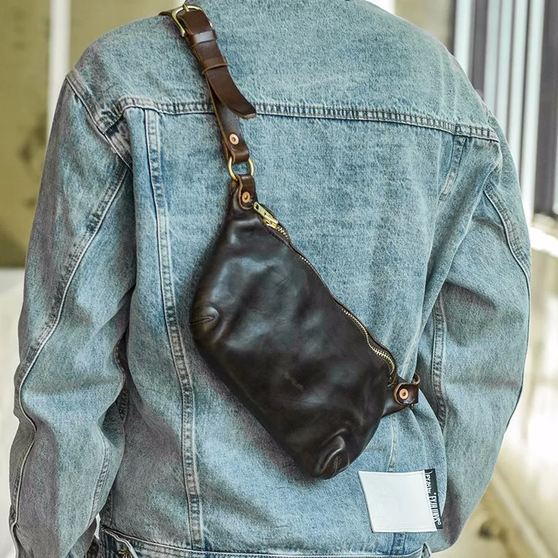 Fashion designer high-quality genuine leather men's multifunctional chest bag designer luxury real cowhide teens crossbody bag