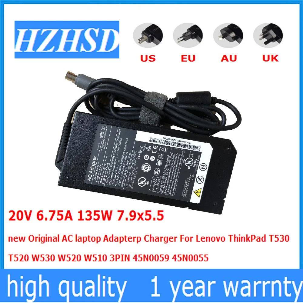 

20V 6.75A 135W 7.9x5.5 new Original AC laptop Adapterp Charger For Lenovo ThinkPad T530 T520 W530 W520 W510 3PIN 45N0059 45N0055