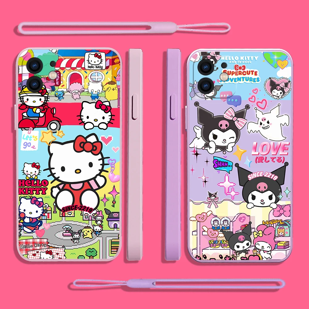 

Cute Sanrio Hello Kitty Kuromi Phone Case For Xiaomi Redmi Note 11 10A 10 10S Pro Plus 10C 9A 9C 9T 4G 5G Cases with Hand Strap