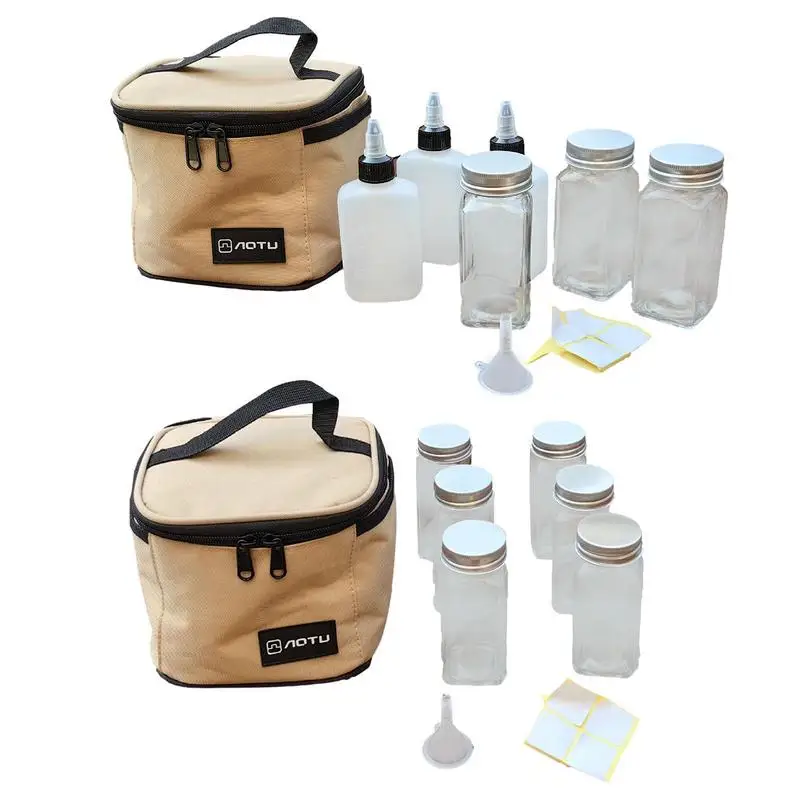 

Outdoor Camping Tableware Storage Container Seasoning Bottles Cans With Carrying Bag For BBQ Portable Picnic