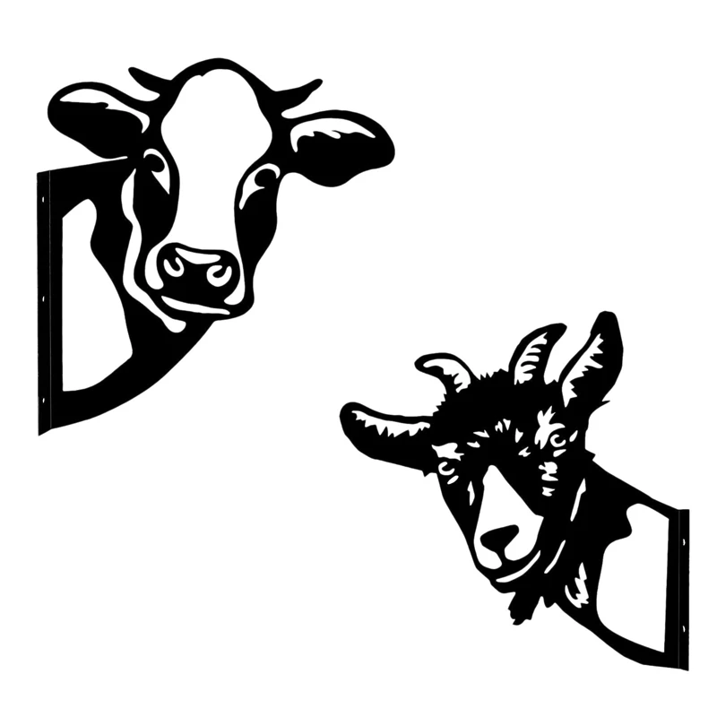 

2Pcs Peeping Cow Goat Metal Yard Art, Backyard Decorations Outdoor, Farmhouse Outdoor Decor For Garden Hanging Ornament
