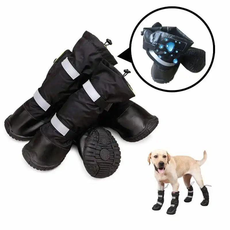 

ZOOBERS Dog Rain Boot For Big Dog Shoes Waterproof Dog Boots Water Resistant Nonslip Rubber Sole with Reflective Strap Pack of 4
