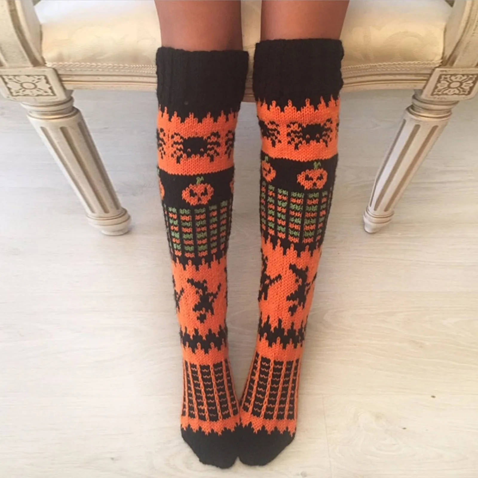 

Candy Cane Stocking Holders for Mantle Women's Halloween Knit Knee High Winter Boot Socks Extra Long Thigh Leg Shimmering Robe
