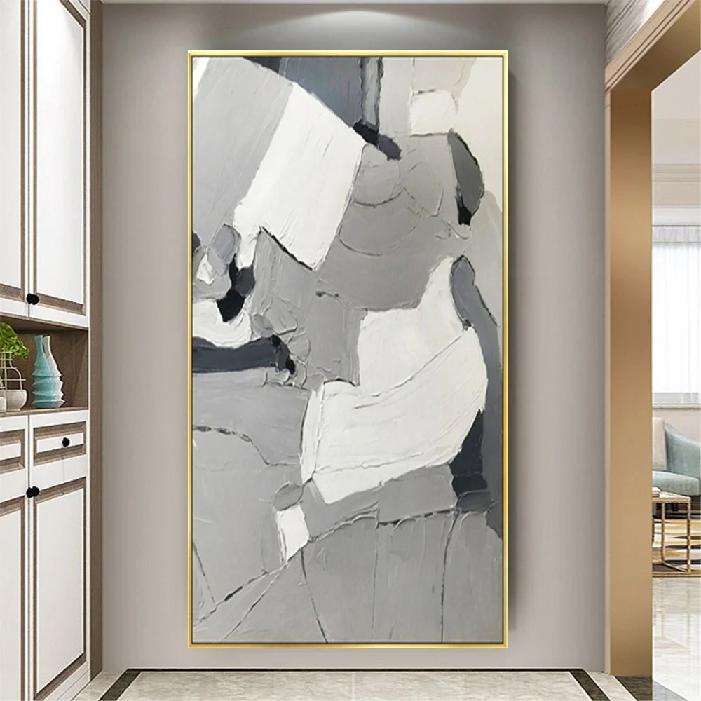 

Hand-Painted Abstract Oil Painting Scandinavian Drawing Art Wall Picture Hanging Exhibition Gray Poster For House Live Decor