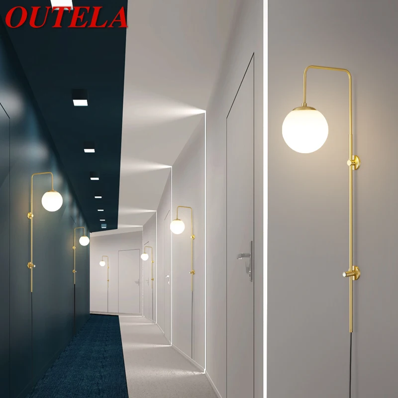 

OUTELA Modern Brass Wall Sconce LED Gold Copper Beside Lamp Simple Design Decor for Home Live Room Stairs Lighting