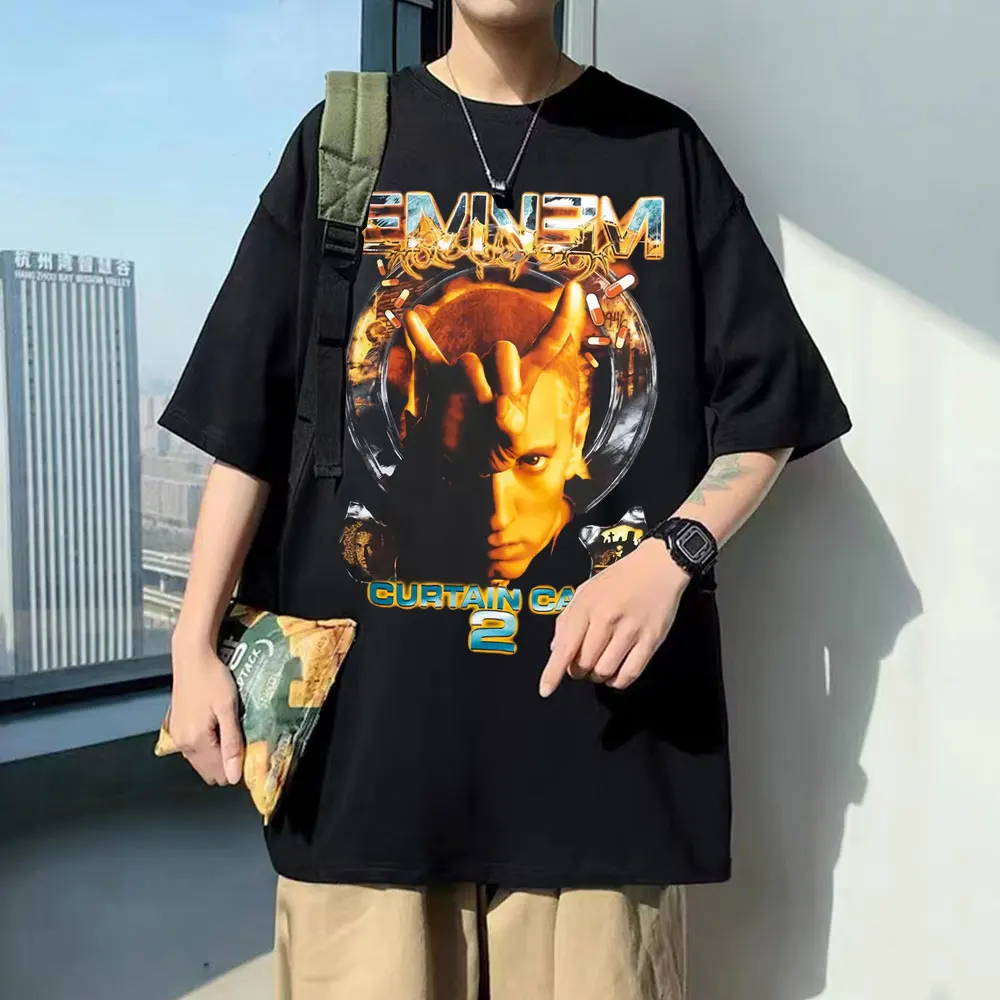 

Eminem Slim Shady Curtain Call 2 T-shirts Male Oversized Hip Hop Streetwear Mens Fashion Vintage Tshirt Men Women Branded Tees