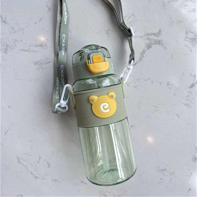 

480 мл милый медведь с соломинкой, детская силиконовая чашка, высококачественный сок, ледяная вода и другие чашки для напитков, зеленый