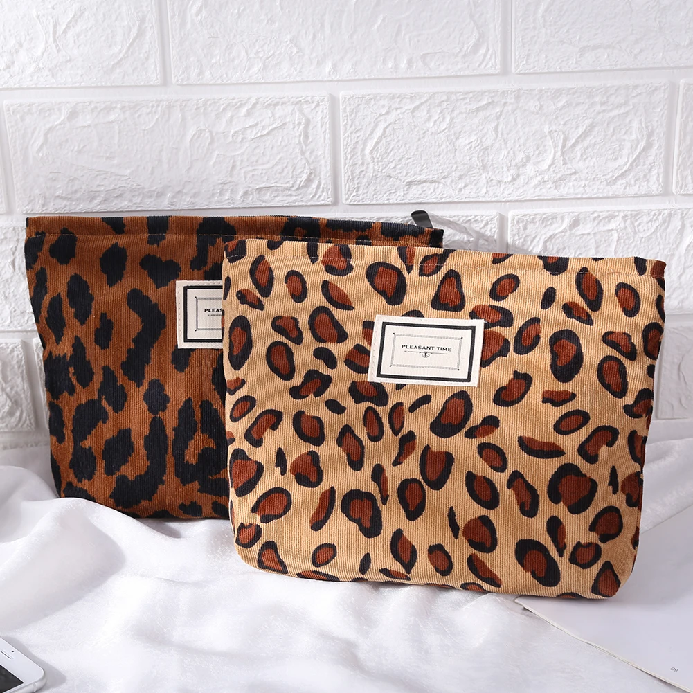 

Women Corduroy Cow Flower Zebra Leopard Print Toiletries Bag Female Fashion Small Makeup Tools Storage Pouch Cosmetics Bags