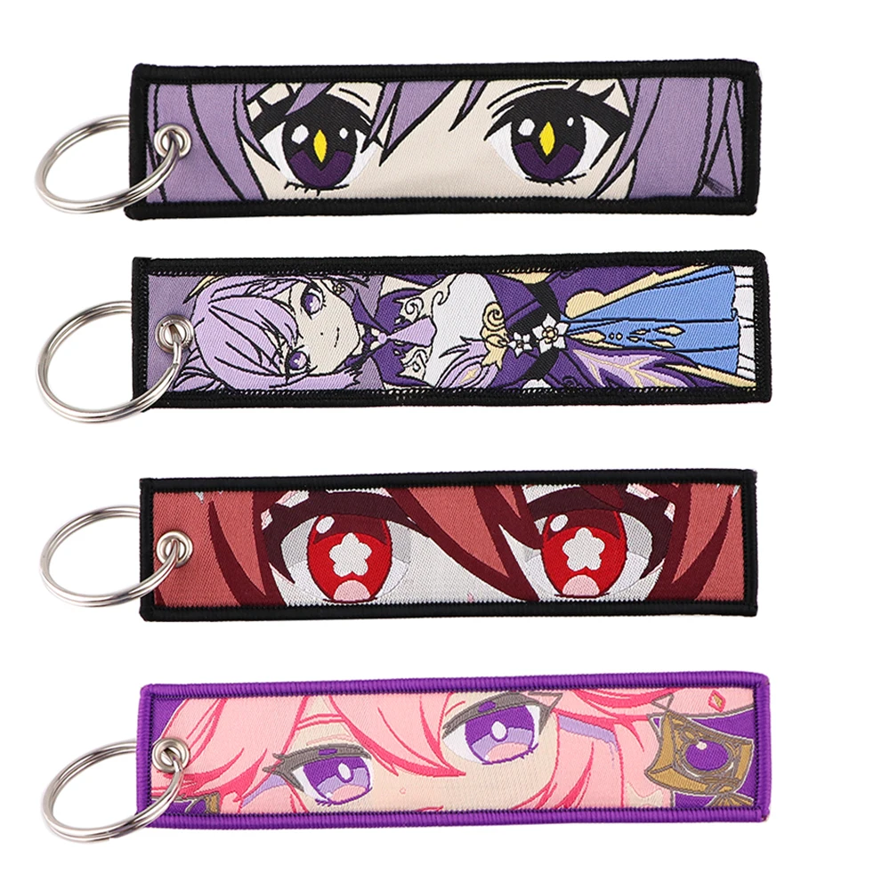 

Genshin Impact Hu Tao Embroidered Car Keychains Cute Keyring Anime keys Tag Women Man Fashion Accessories Jewelry Gifts Game