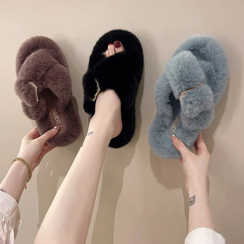 

Лидер продаж, Женские Плюшевые Пушистые Теплые сланцы из искусственного меха, женские повседневные домашние пушистые Шлепанцы из искусственного меха, удивительное качество, искусственная кожа