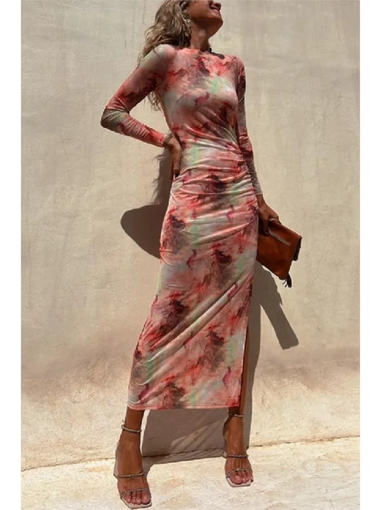 Сетчатая прозрачная женская длинная юбка с принтом Tie Dye сексуальное облегающее