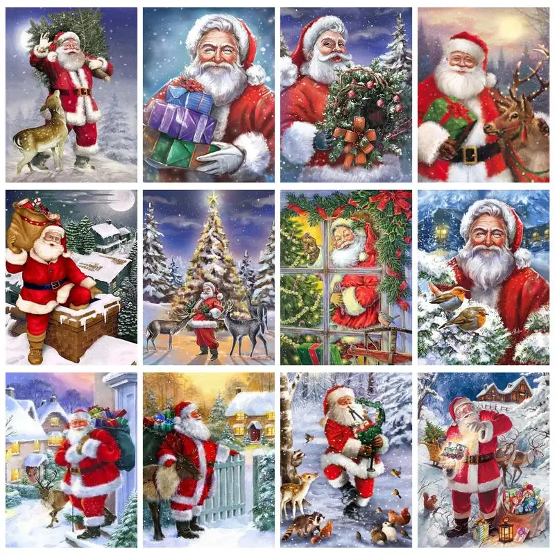 

PhotoCustom Painting By Numbers Kits With Frame Christmas Landscape Picture Numbers Handpainted Home Artcraft