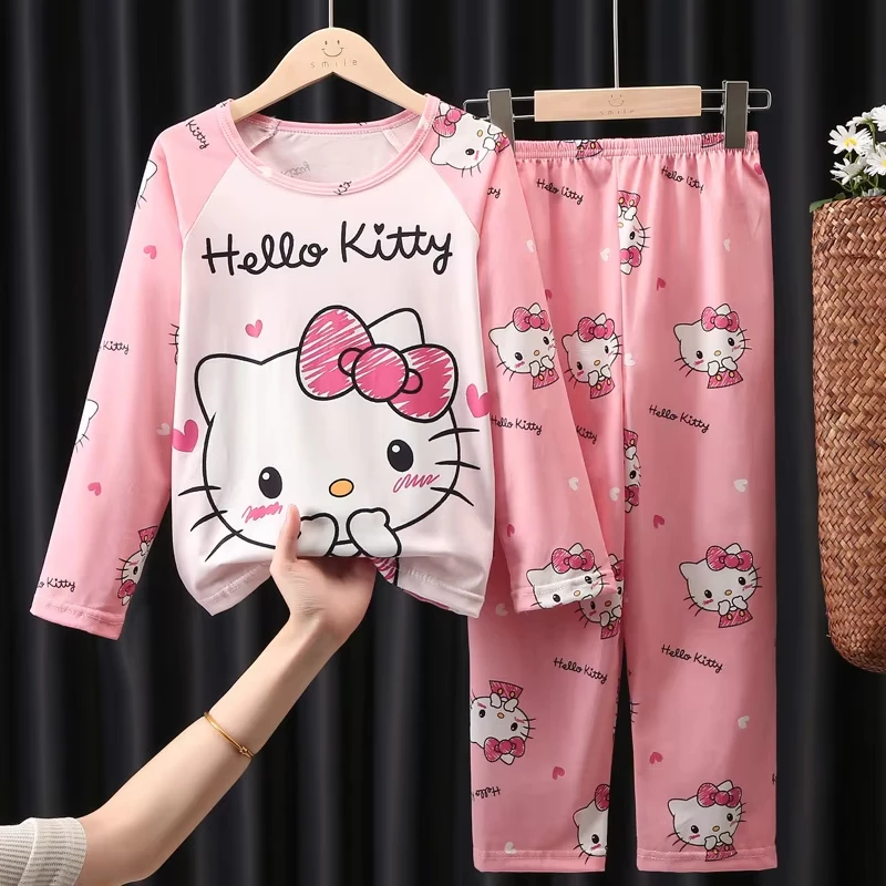Детские пижамные комплекты Hello Kitty Cinnamoroll повседневный комплект домашней одежды с