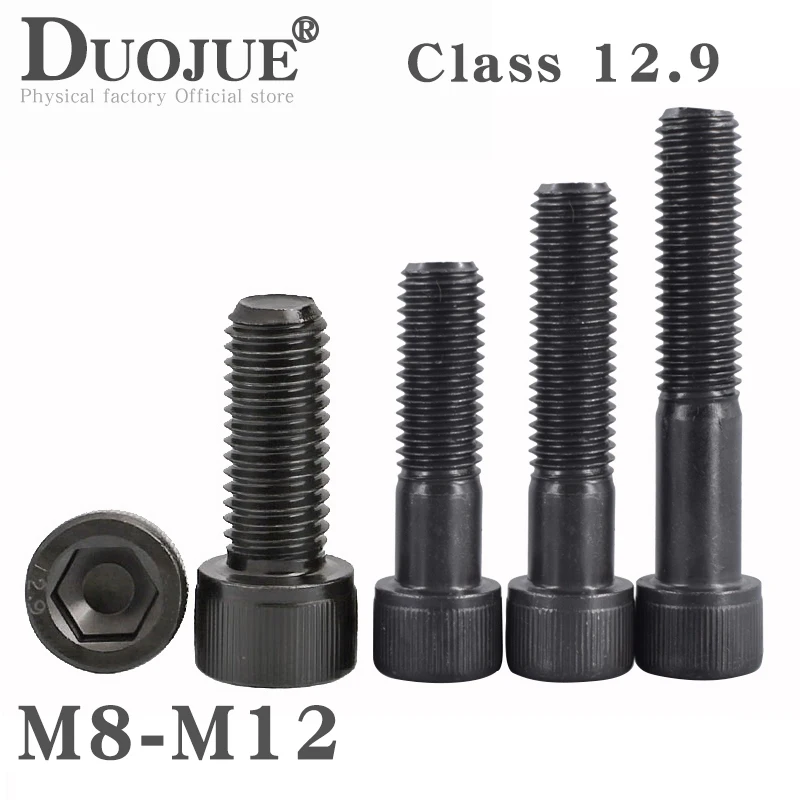

Винты с шестигранным углублением, болты с шестигранным углублением, M8, M10, M12, винты из углеродистой стали черного цвета, din 912, класс 12,9, для об...