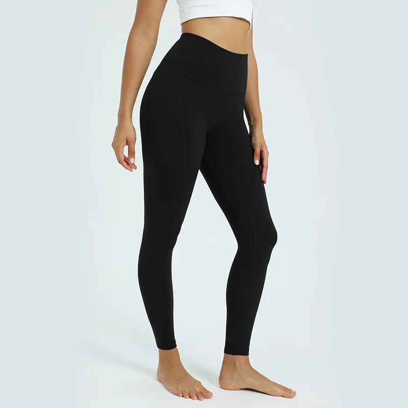 

With Logo lu Sports Tights Women's High Waist Yoga Pants Pocket Tight Sports Fitness Pants