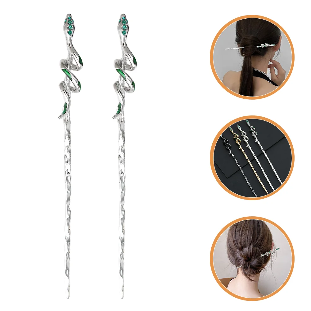 

2 Pcs Vintage Hairpin Chopsticks Bun Accessories Women Decor Long Wax Rhinestones