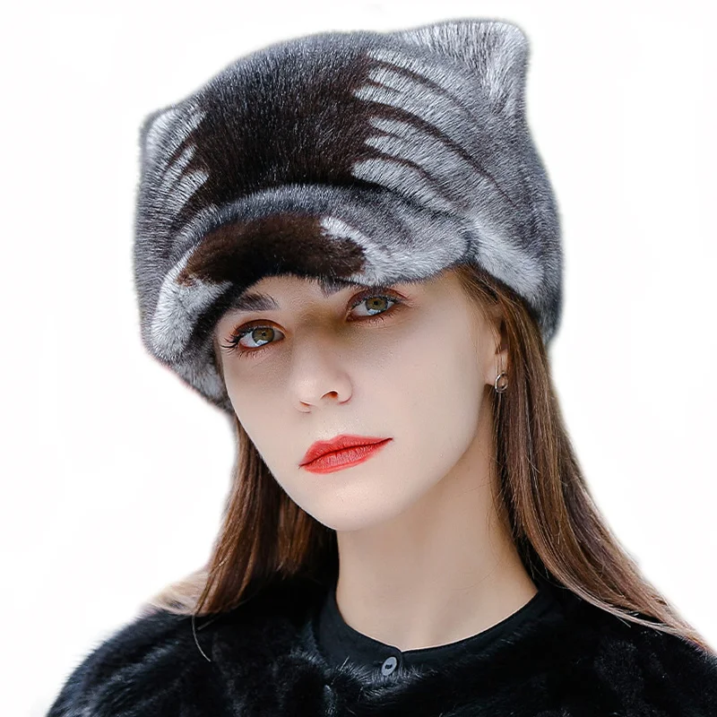 New Fashion Cute Ears Ear Protection Fur Hat Mink Hat Female Winter Mink Knitted Hat Women Keep Warm In Winter Real Fur Hat