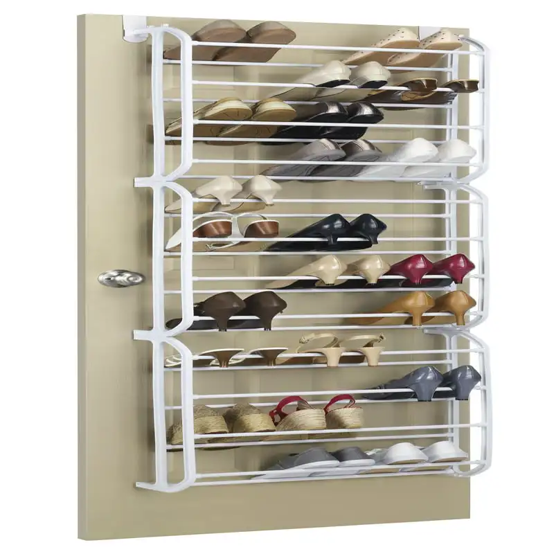 

Modern and Contemporary 12-Tier 36 Pair Over-the-Door - Resin -White