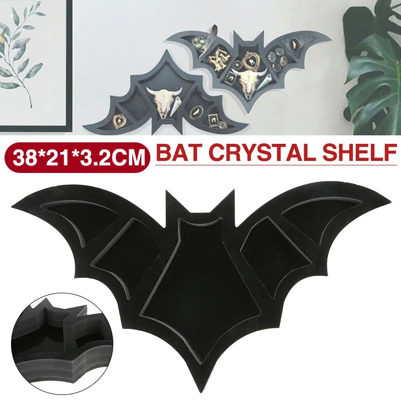 

1 Pcs Wall Hanging Decorative Shelves Black Bat Crystal Candles Display Shelf Home Bedroom Bathroom Living Room Storage Holder
