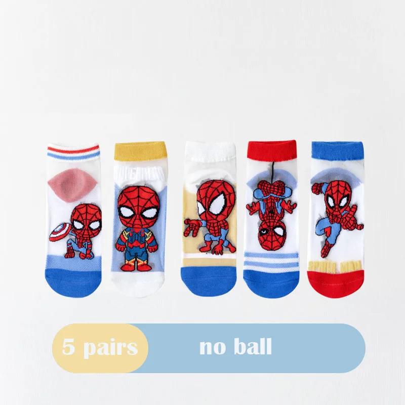 

Носки детские летние прозрачные с мультяшным принтом «Человек-паук», 5 пар
