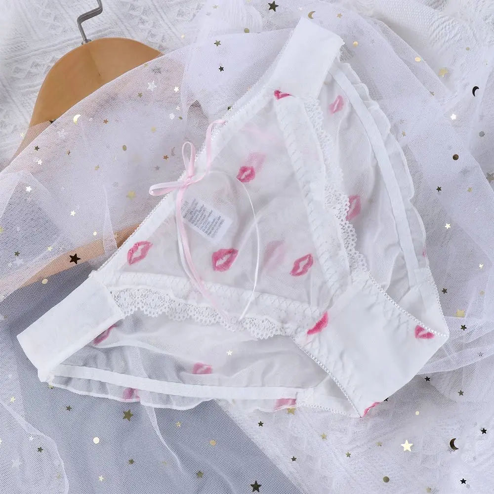 

Сексуальное Милое женское нижнее белье с заниженной талией, женское нижнее белье с оборками в виде вишни, сетчатые трусики, трусики с бантом, нижнее белье