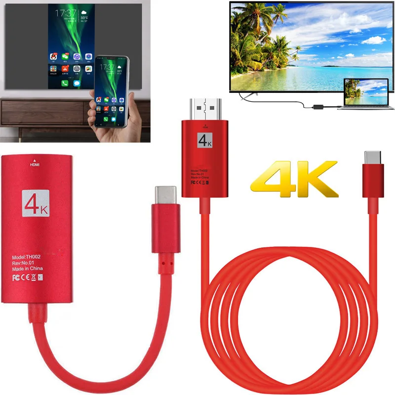 

4K USB-C Type C Phone Adapter HD Video Connect Cable for MacBook Computer PC for Samsung Note20 10 S20 S10 S9 S8 To TV Projector