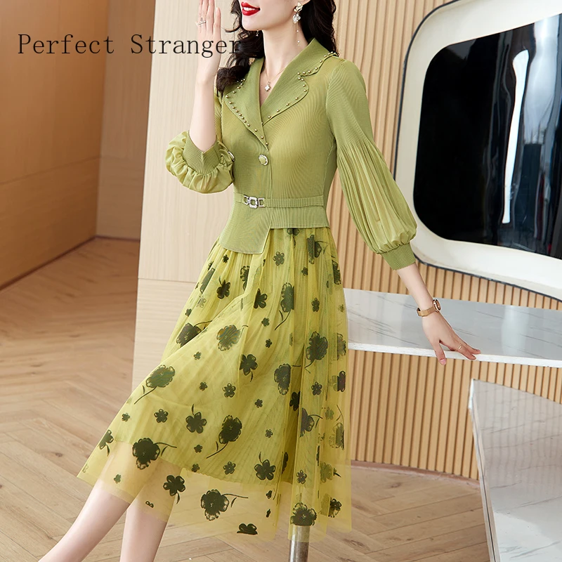 Sanzhai 2022 Miyake плиссированное эластичное марлевое платье женское трапециевидной