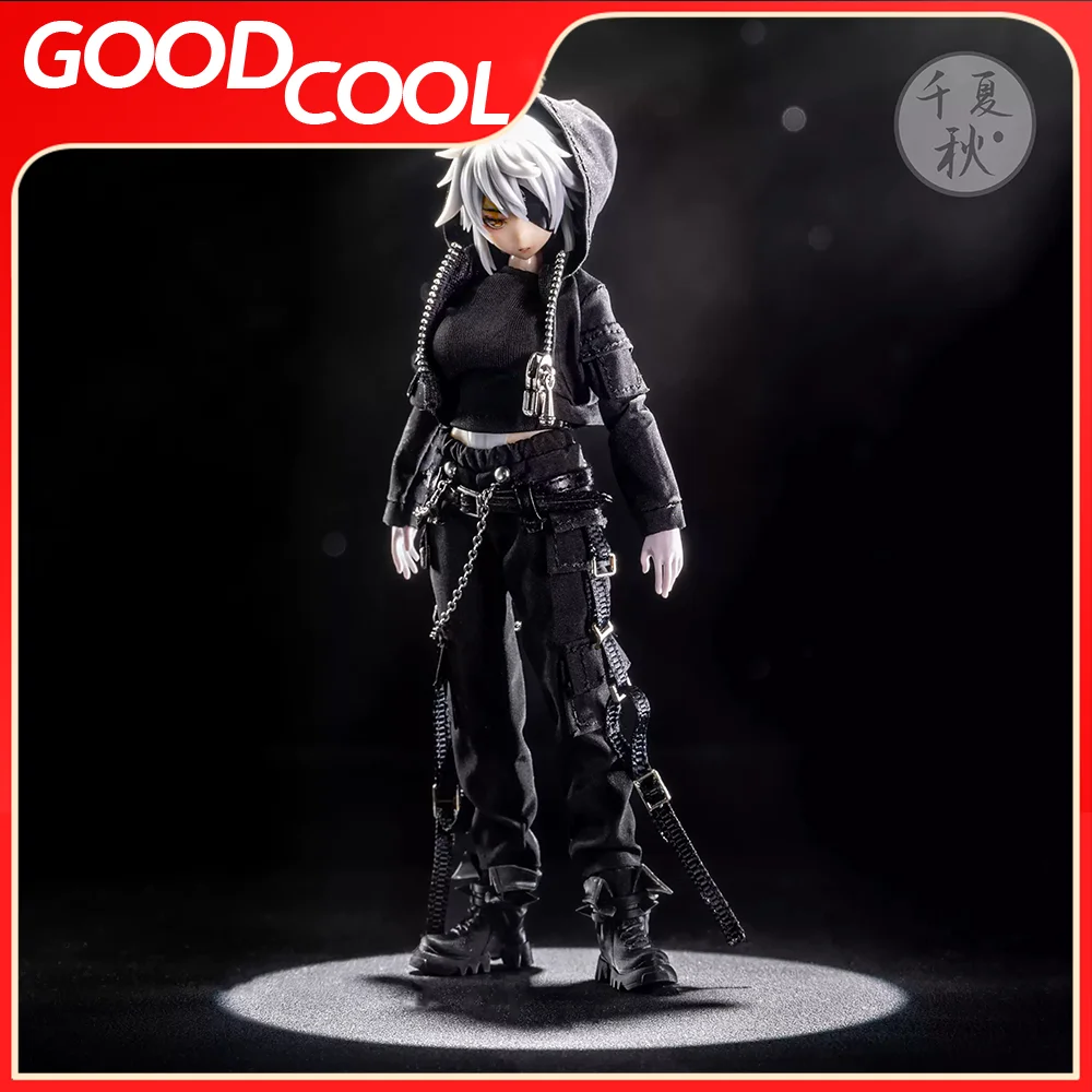 В наличии A008 1/12 Масштаб Женский Солдат Красивая Черная Куртка с Капюшоном