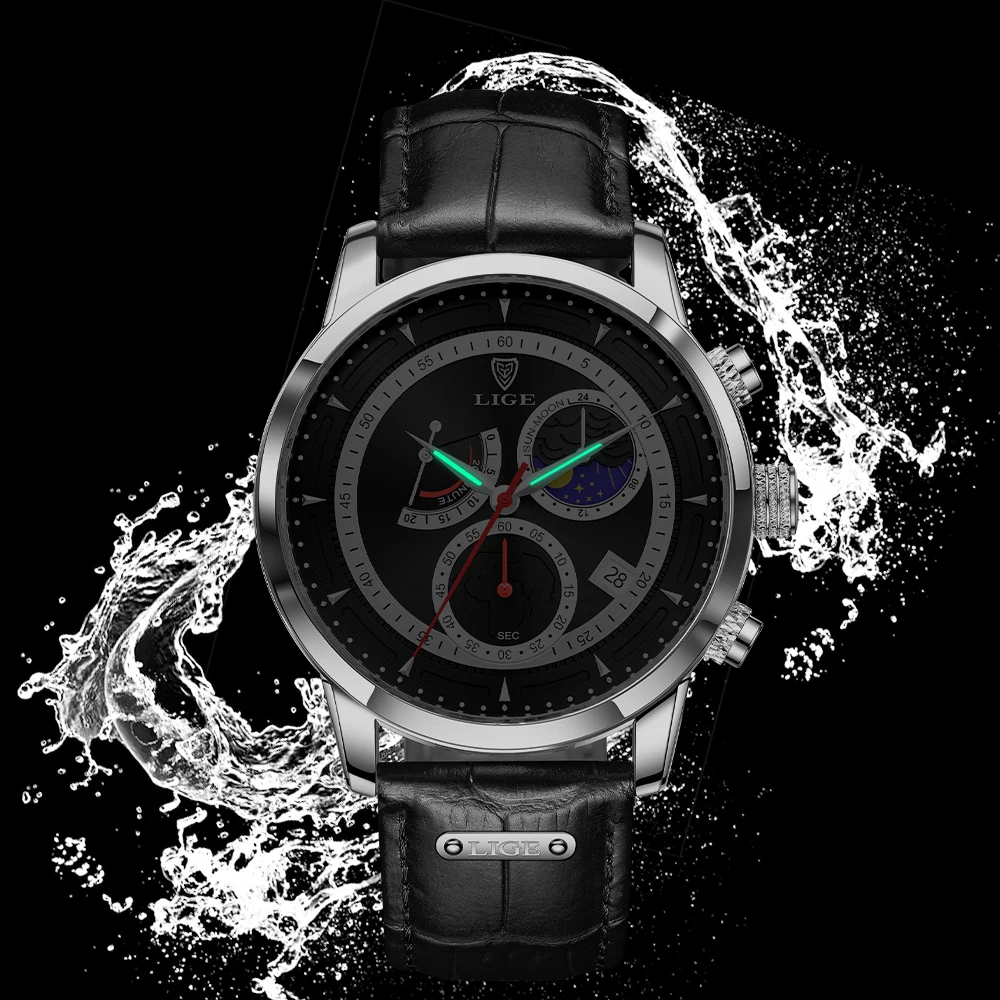 Часы LIGE мужские наручные кварцевые деловые повседневные брендовые Роскошные