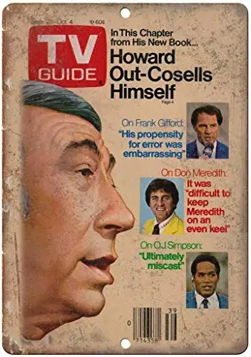 Декоративный постер-знак 8x12 "Говард Коселл, О. Дж. Симпсон, Дон Мередит ТВ" с юмористическими предупреждениями на металлической основе для украшения дома, двери и стены.