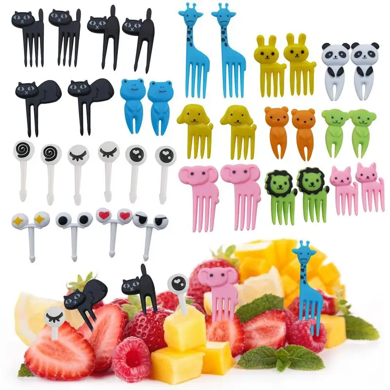 

Toddler Food Picks 36-Piece Cute Cartoon Animal Fruit Forks Mini Dessert Decorations Set For Baby Showers And Children's Party