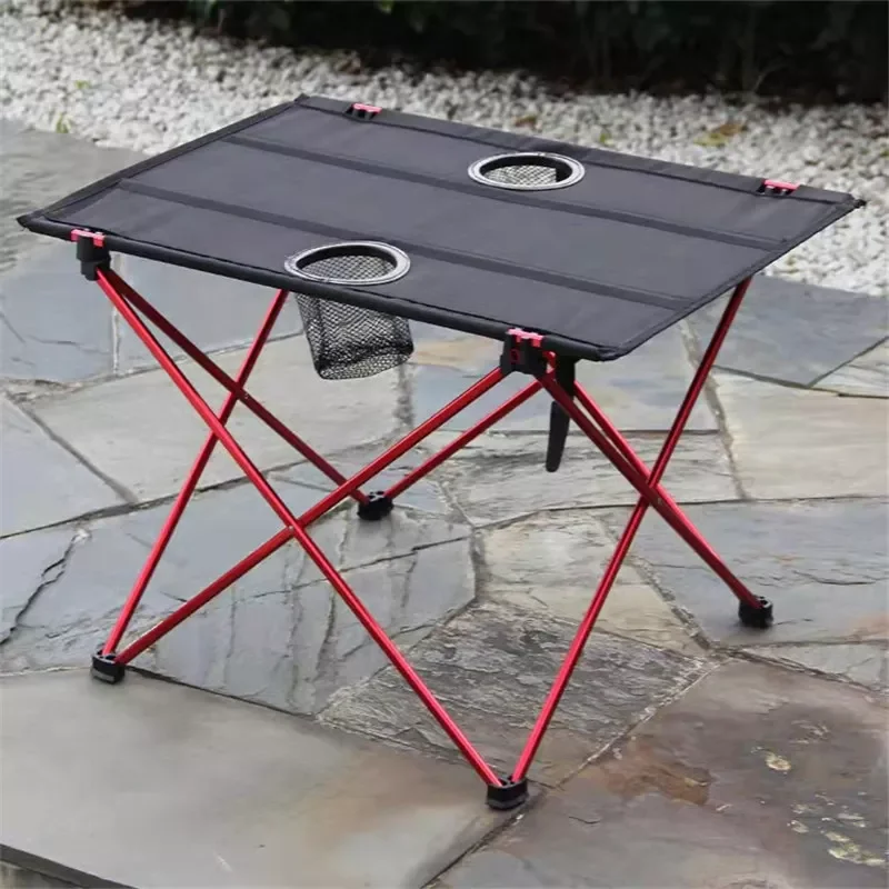

Outdoor Light Weight Aluminum Alloy Folding Portable Table with Two Holes travel furniture Picnic set Foldable camping equipment