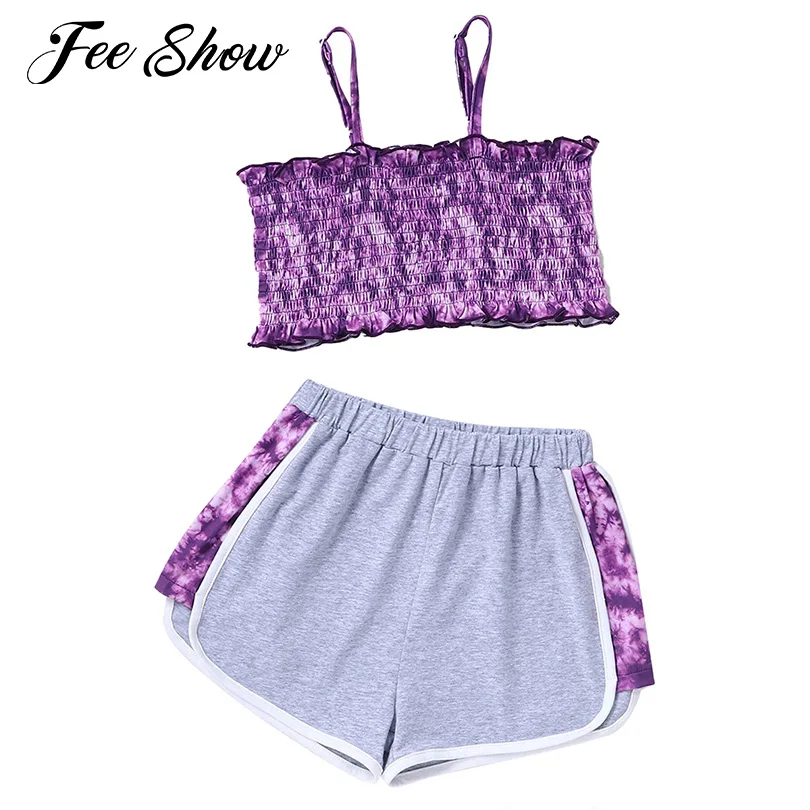 Летний модный детский спортивный костюм для девочек повседневный тренировочный